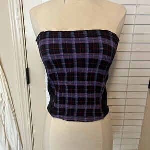 Free People Black and Purple Plaid Tube Top